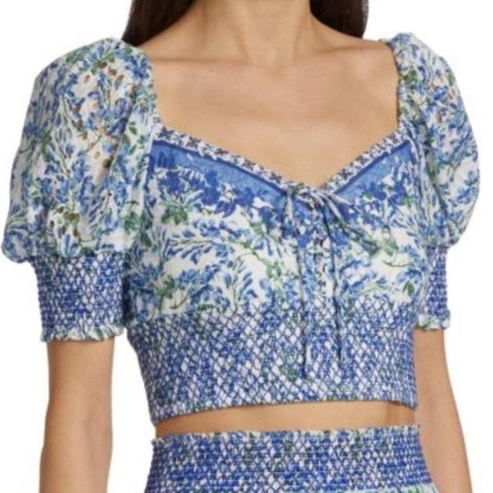 Alice + Olivia Blue and Green Floral Blouse